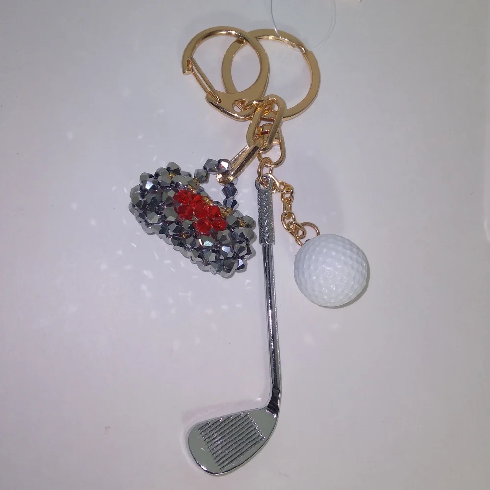 Golf Club and Ball Keychain with Crystal Accents
